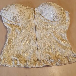 Qurio by Aggie bustier top women's size Small cream and gold